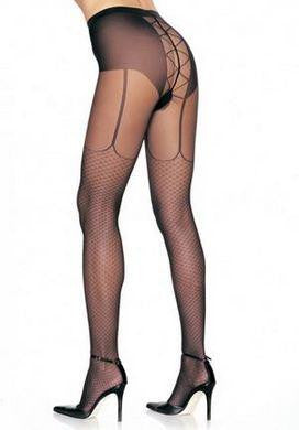 Garter Look Pantyhose - Black - One Size