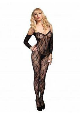 Floral Lace Bodystocking with Attached Sleeves