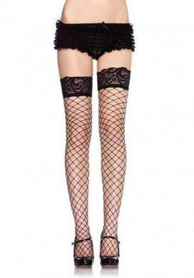 Lace Top Fence Net Thigh Highs - Black - One Size