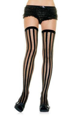 Striped Sheer Stockings -  Black - One Size