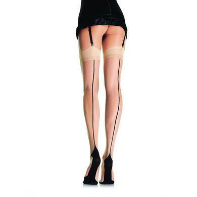 Contrast Backseam Stockings  - Nude - One Size