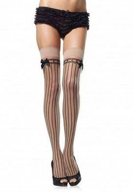 Sheer Pinstripe Thigh Highs - Nude-black - One Size