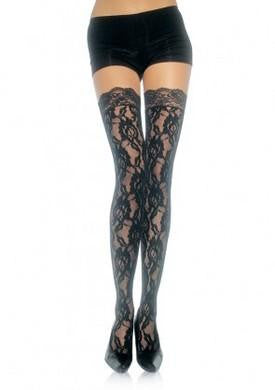 Lace Top Lace Thigh Highs  - Black - One Size