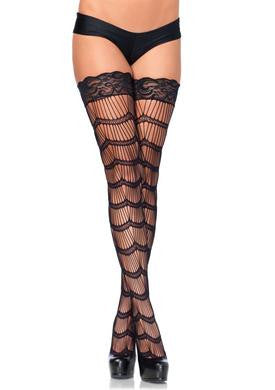 Stay Up Lace Top Scalloped Eyelash Thigh Highs - One Size