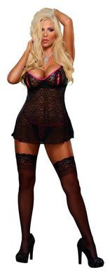 Peek-a-boo Babydoll and  G-string - Black - Medium