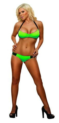 Shirred Halter And Brief Set - Lime - Small-Medium