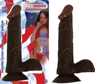 Afro American Whopper 8 inch Vibrating with Balls - Brown