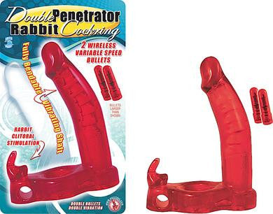 Double Penetrator Rabbit Cockring - Red