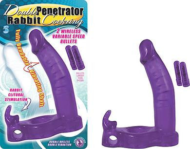 Double Penetrator Rabbit Cockring - Purple