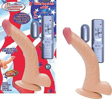 All American Whopper 8 Inch Vibrating Dong with Balls & Bullet - Flesh