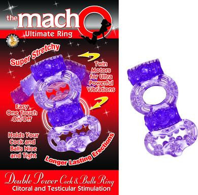 The Macho Collection Double Power Cock and Balls Ring - Purple