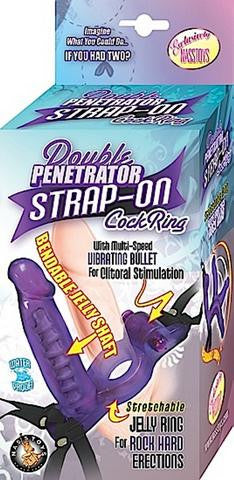 Double Penetrator Strap-On Cockring - Purple