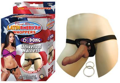 All American Whoppers 6.5-inch  Dong with Universal Harness -  Latin