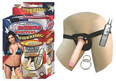 All American Whoppers Vibrating 7-Inch Dong With Harness - Flesh