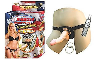 All American Whoppers Vibrating 8-Inch Dong With Harness - Flesh