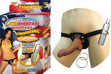 Latin American Whoppers  Vibrating 8-inch Dong with  Universal Harness - Latin