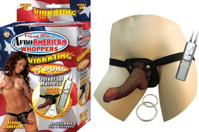 Afro American Whoppers  Vibrating 8-inch Dong with Universal Harness - Brown