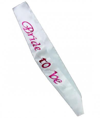 White Bride to Be Sash with Pink Diamante Stones