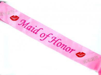 Pink Maid Of Honor Sash with Diamante Stones