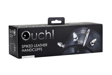 Spiked Leather Handcuffs - Black