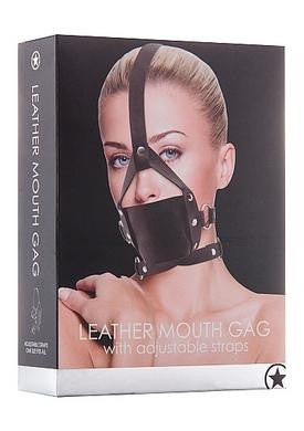 Leather Mouth Gag with  Adjustable Straps - Black