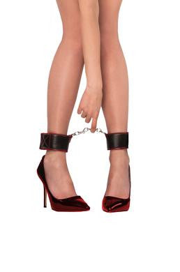 Reversible Ankle Cuffs Premium Bonded Leather and  Neoprene - Red