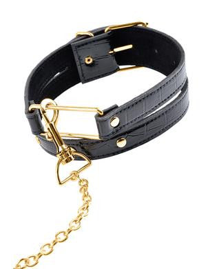 Fetish Fantasy Gold Collar  and Leash - Black