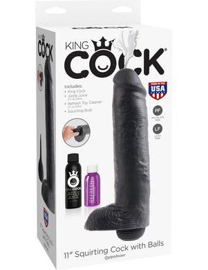 King Cock 11 Inch Squirting Cock with Balls - Black