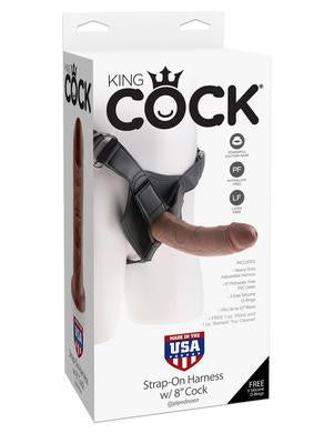 King Cock Strap-on Harness with 8 Inch Cock - Brown