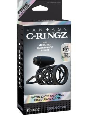 Fantasy C-ringz Thick Dick Silicone Vibrating Cage - Black