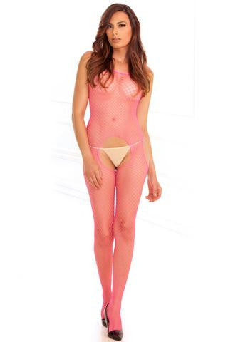 Industrial Net Suspender Bodystocking - Pink - One