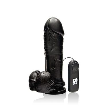 8" Thick Cock W-balls, Egg, & Suction - Black