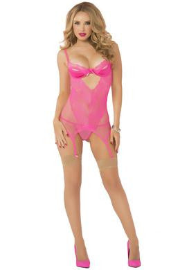 Galloon Lace & Fishnet Chemise with Thong - One Si