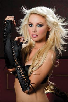 Fingerless Lace-up Gloves -  Black