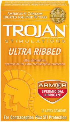 Trojan Ribbed Spermicidal Lubricant Condoms - 12 Pack TJ94550