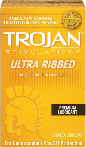 Trojan Ultra Ribbed Lubricated Condoms - 12 Pack TJ94750